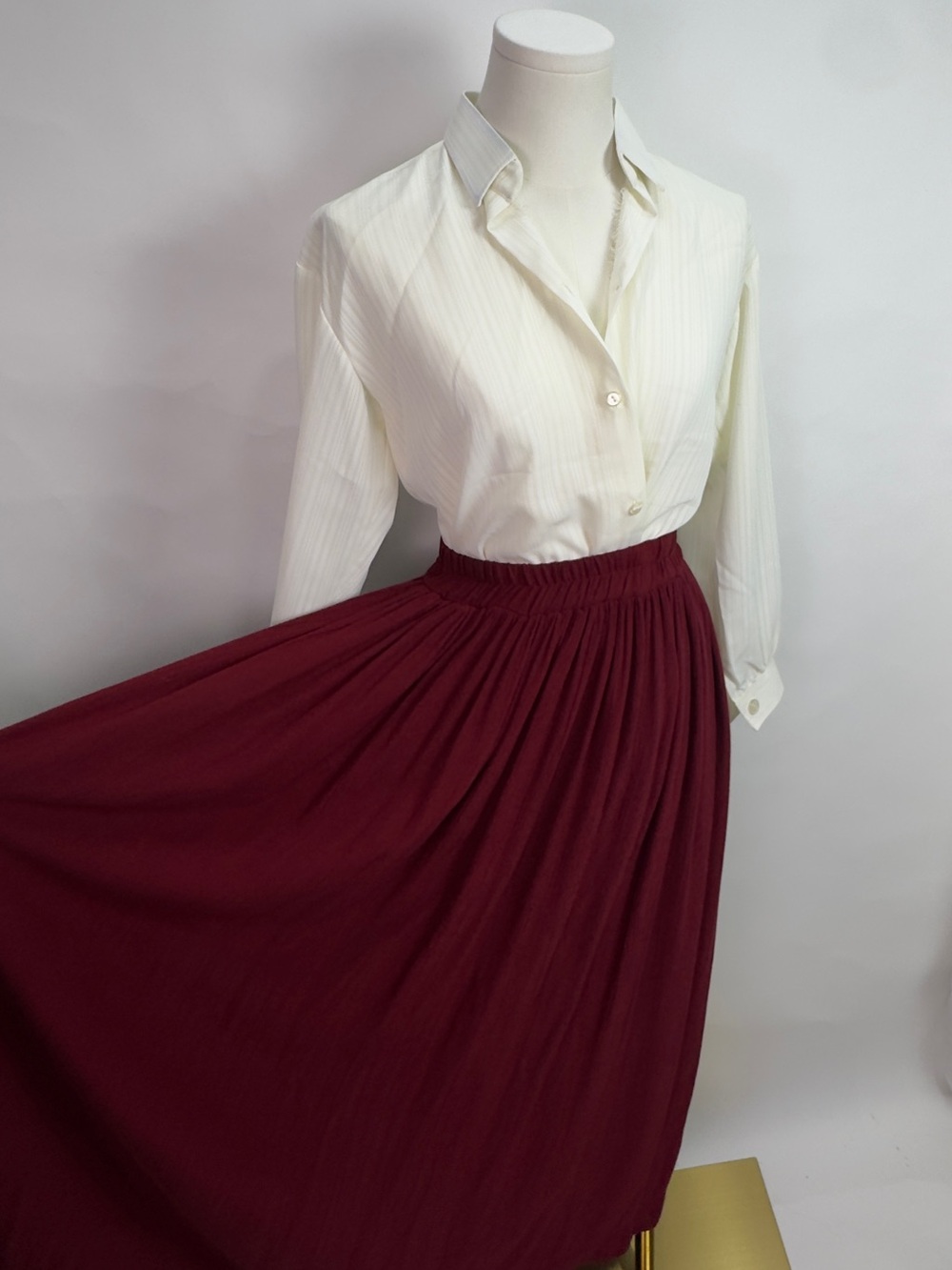 Vintage Whimsical Wine Cottage Maxi Skirt Set Size M | Vtg Pleated Prairie Pair